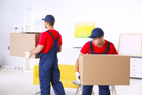 Team member handling moving boxes safely during a van move