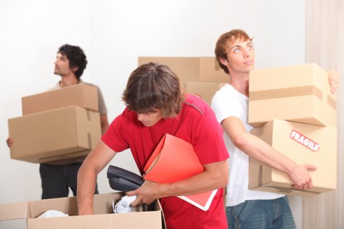 Sturdy packing boxes arranged for a Soho home or office move