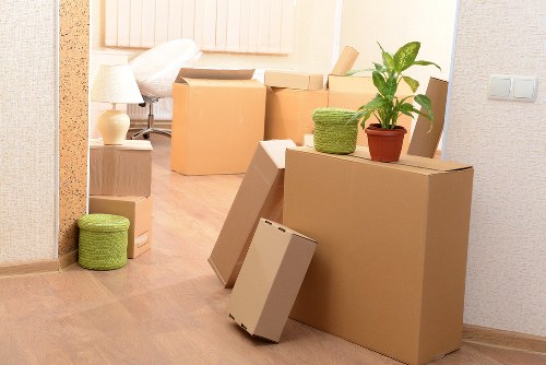 Packed household items ready for a Soho flat move